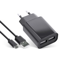 InLine® USB DUO+ Ladeset, Netzteil 2-fach + Micro-USB Kabel, Ladegerät, Stromadapter, 100-240V zu 5V