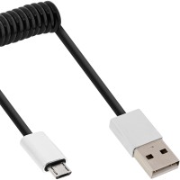 InLine® Micro-USB 2.0 Spiralkabel, USB-A Stecker an Micro-B Stecker, schwarz/Alu, flexibel, 3m